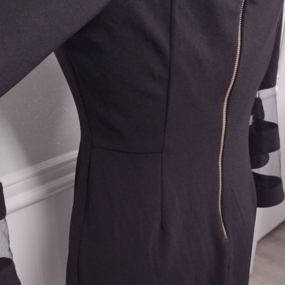 Premier Amour Elegant Black Long Sleeve Dress with Sheer Details - Picture 7 of 13